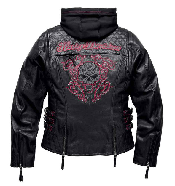 Harley-Davidson® Women's Scroll Skull 3-IN-1 Leather Jacket, Black