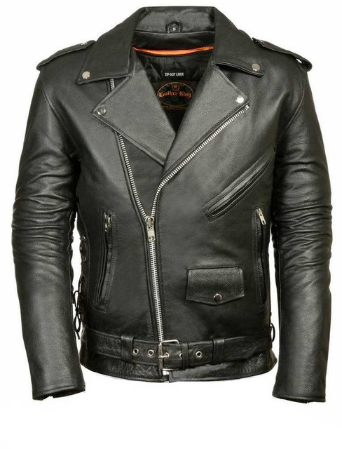 Leather King Men's Classic Side Lace Police Style Motorcycle Jacket SH1011 - Wisconsin Harley-Davidson