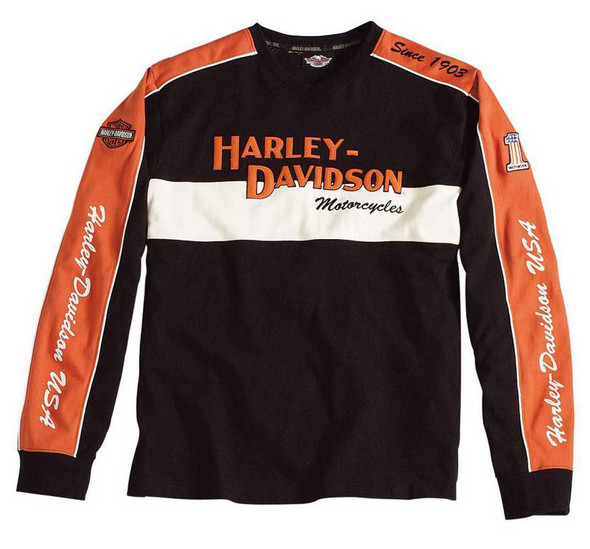 Harley-Davidson Men's Prestige Long Sleeve Sweater Black & Orange 98477-06VM - Wisconsin Harley-Davidson