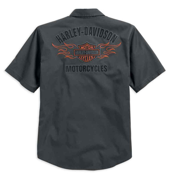 Harley-Davidson® Men's Flames Woven Shirt Short Sleeve, Grey