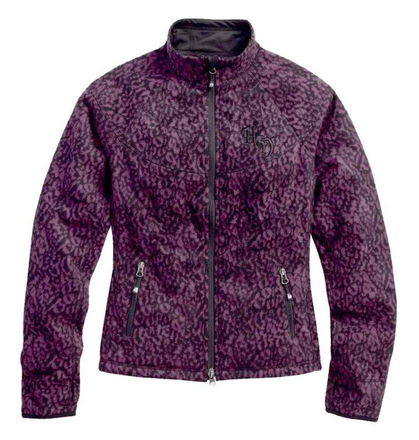 Harley-Davidson Women's Animal Print Windproof Fleece Jacket, Plum 97561-16VW - Wisconsin Harley-Davidson