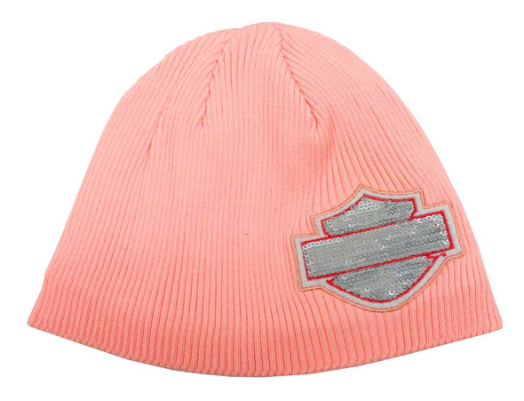Harley-Davidson Little Girls' Sequin Bar & Shield Knit Beanie Cap, Pink 7220466 - Wisconsin Harley-Davidson
