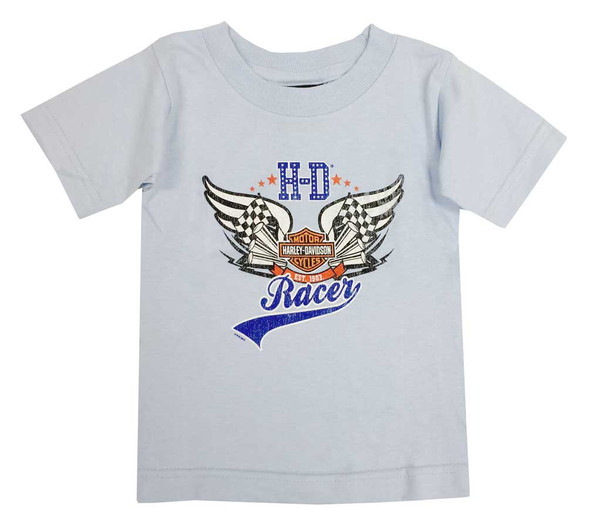 Harley-Davidson Little Boys'  Bar & Shield Racer Toddler Short Sleeve Tee, Blue - Wisconsin Harley-Davidson