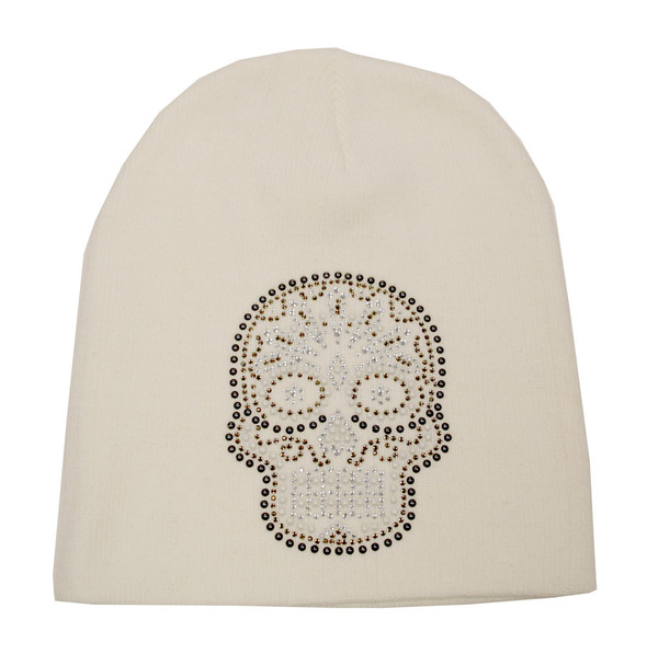 That's A Wrap Women's Beanie, Day Of The Dead Skull Cap, White B1411-WHITE - Wisconsin Harley-Davidson