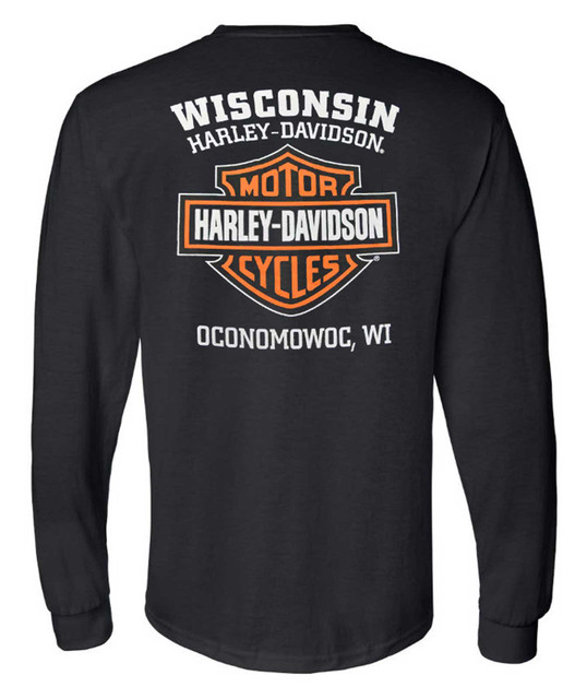 Harley-Davidson® Men's Long Sleeve Orange Bar & Shield Black Shirt