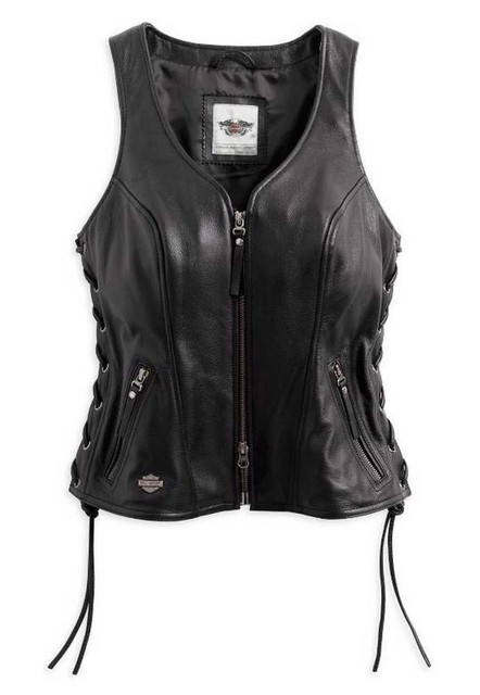 宅配便配送 Women's Harley-Davidson® Avenue Lacing Side Vest Leather バイクウェア・装備