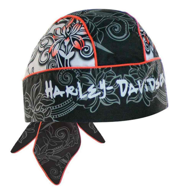 Harley-Davidson Women's Headwrap, Beautiful Hibiscus Design, Black HW10295 - Wisconsin Harley-Davidson