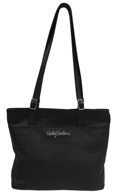 Harley-Davidson Women's Medallion Basket Weave Tote Bag Purse, Black BHC681 - Wisconsin Harley-Davidson
