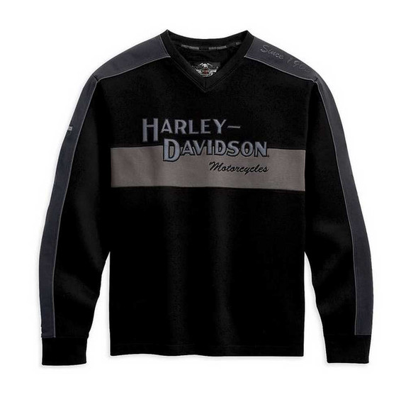 Harley-Davidson Men's Prestige Long Sleeve Sweater Black & Gray 99127-10VM - Wisconsin Harley-Davidson