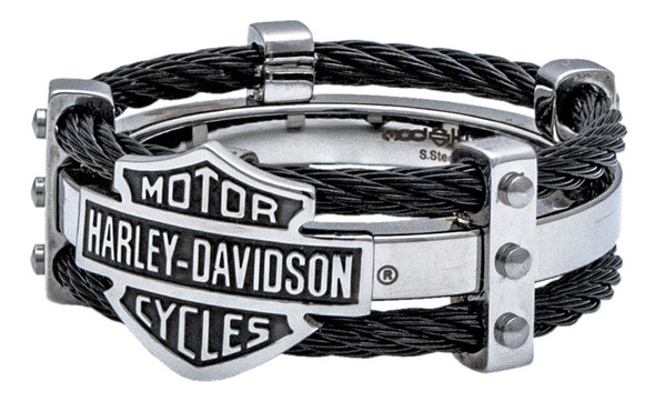 Harley-Davidson Men's Ring, Bar & Shield Logo Double Steel Cable Band HSR0022 - Wisconsin Harley-Davidson