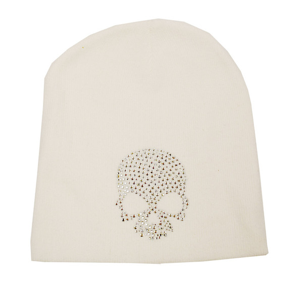 That's A Wrap Women's Beanie, Clear Rhinestone Skull Cap, White B3322-WHITE - Wisconsin Harley-Davidson