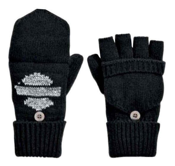 Harley-Davidson Women's Metallic Logo Convertible Knit Mittens, Black 97833-16VW - Wisconsin Harley-Davidson