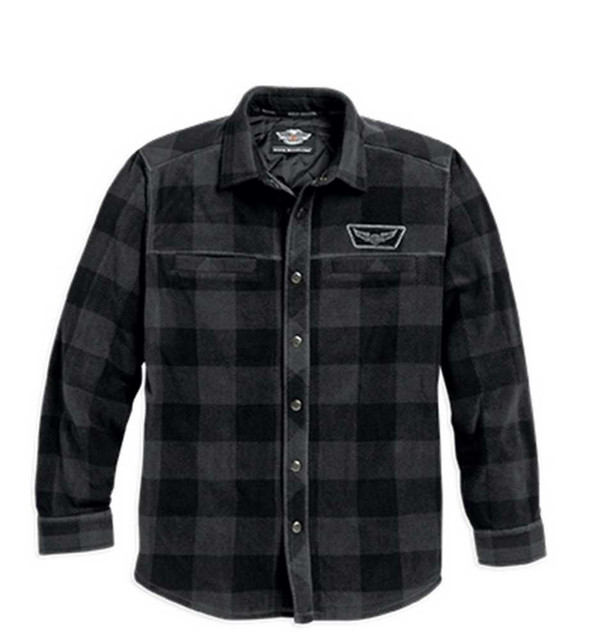 Harley-Davidson Men's Plaid Fleece Snap Shirt Jacket, Black/Grey. 96121-16VM - Wisconsin Harley-Davidson