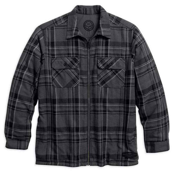 Harley-Davidson Men's Reversible Flannel Plaid Shirt Jacket, Grey 96054-16VM - Wisconsin Harley-Davidson
