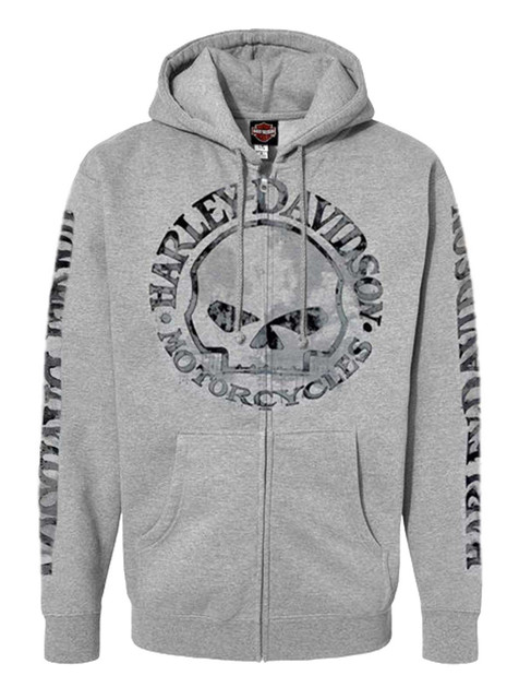 Harley-Davidson Men's Zippered Sweatshirt Jacket H-D Skull Hoodie Gray 30296653 - Wisconsin Harley-Davidson