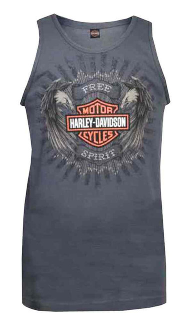 Harley-Davidson Men's Sleeveless Muscle Tee, Dual Eagles Bar & Shield, Charcoal - Wisconsin Harley-Davidson