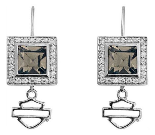 Harley-Davidson Womens Earrings, Black Ice Square Crystal Bling Earrings HDE0359 - Wisconsin Harley-Davidson