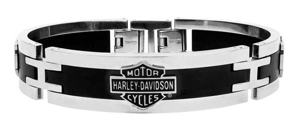 Harley-Davidson Men's Stainless Steel Black Cuff Style Bracelet HSB0001/7.5 - Wisconsin Harley-Davidson