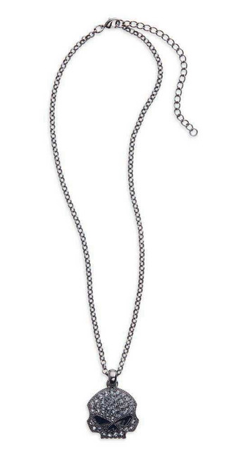 Harley-Davidson Womens Solid Black Crystal Bling Skull Necklace Black 99406-14VW - Wisconsin Harley-Davidson