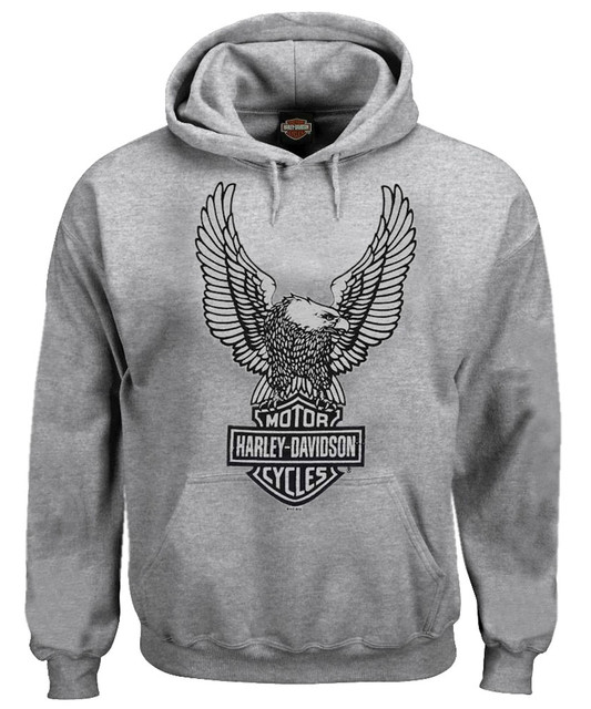 Harley-Davidson Men's Pullover Hooded Sweatshirt, H-D Eagle Hoodie Gray 30296665 - Wisconsin Harley-Davidson