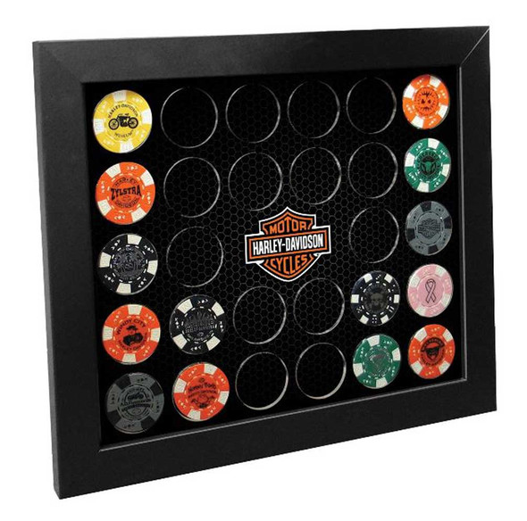Harley-Davidson Poker Chip Collectors Frame, Holds 28 Chips, Made in USA 6925 - Wisconsin Harley-Davidson