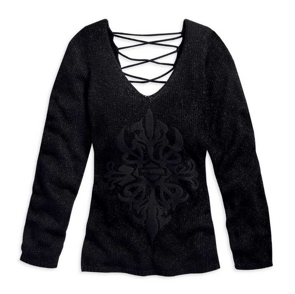 Harley-Davidson Women's Sweater, Sexy Back Lacing Long Sleeve, Black 96316-15VW - Wisconsin Harley-Davidson