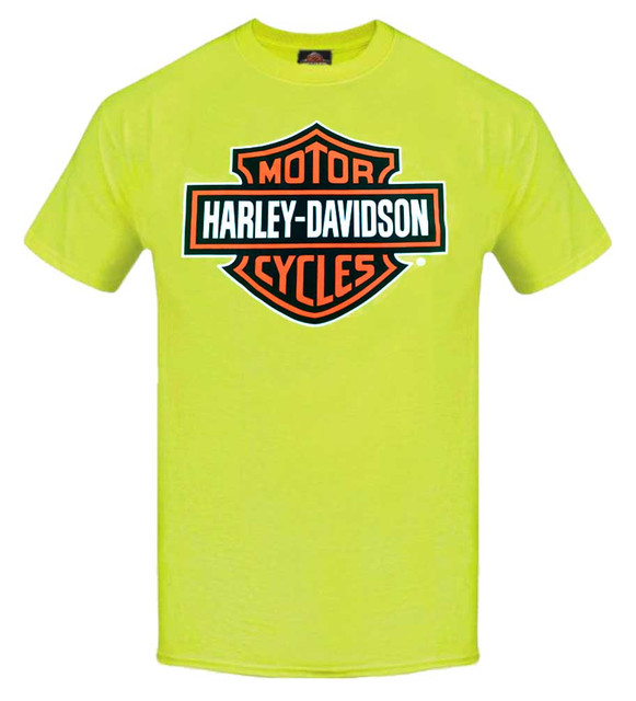 Harley-Davidson Men's Elongated Bar & Shield Safety Green T-Shirt. 30291737 - Wisconsin Harley-Davidson