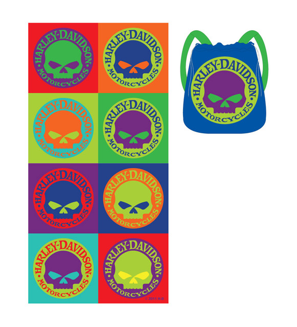 Harley-Davidson Multicolored Willie G Skull Logos Beach Towel Backpack, 90342 - Wisconsin Harley-Davidson