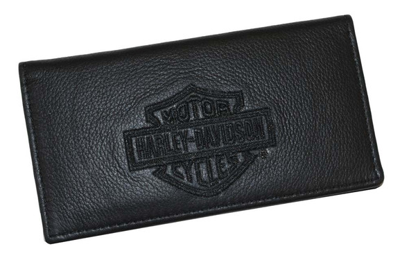 Harley-Davidson Black Leather Embroidered Bar & Shield Checkbook Cover FC806H-2B - Wisconsin Harley-Davidson