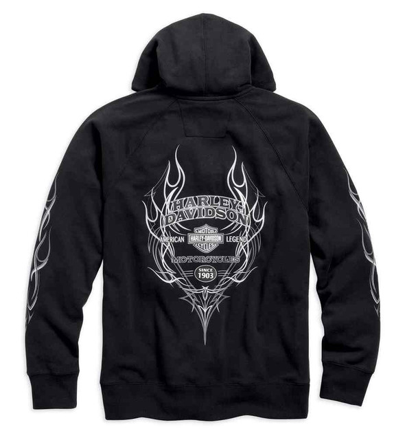 HARLEY-DAVIDSON フレイムス刺繍 ベルベットジャケット M Harley-Davidson® Men's Pinstripe Flames Zippered Hoodie, Black
