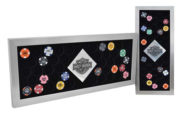 Harley-Davidson 44 Piece Poker Chip Frame, 11 x 26 Inch, Brush Metal Silver 6944 - Wisconsin Harley-Davidson