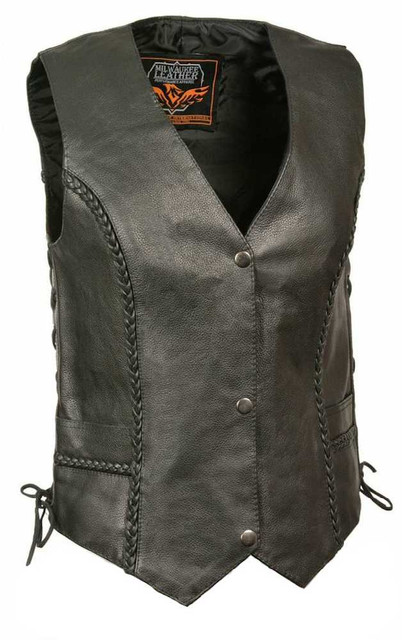 Milwaukee Leather Women's Braided Side Lace Vest w/ Classic Snaps ML1255 - Wisconsin Harley-Davidson