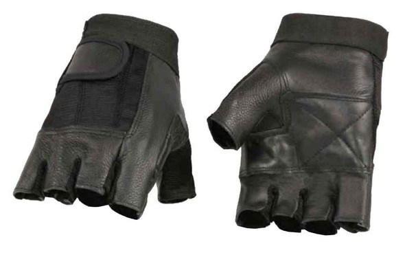 Milwaukee Leather Men's Leather Mesh Combo Fingerless Gloves, Black SH217 - Wisconsin Harley-Davidson