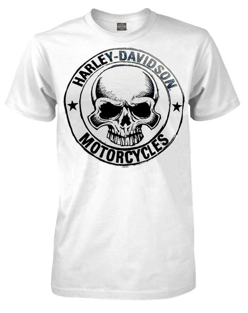 Harley-Davidson Men's H-D Skull Badge Short Sleeve T-Shirt White 30298294 - Wisconsin Harley-Davidson