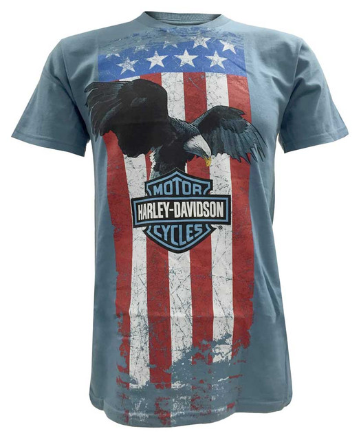Harley-Davidson Men's American Flag Stripe Short Sleeve Graphic Tee, Slate Blue - Wisconsin Harley-Davidson