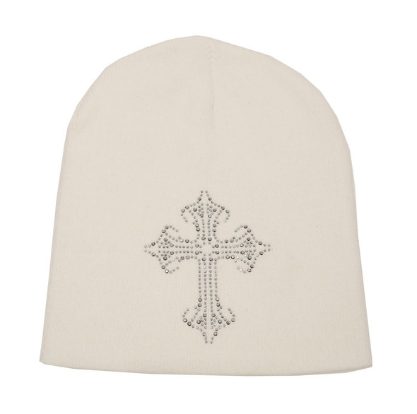 That's A Wrap Women's Beanie, Gothic Cross Winter Cap, White B1725-WHITE - Wisconsin Harley-Davidson
