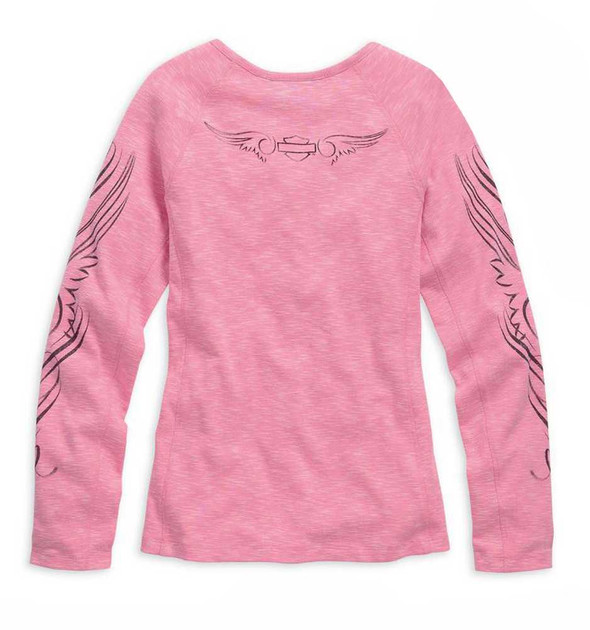 Harley-Davidson® Women's Pink Label L/S Henley Tee T-Shirt Pink