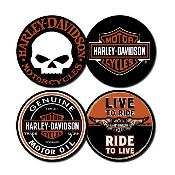 Harley-Davidson Core Collection Coasters, 4 Famous H-D Iconic Logos CS11966 - Wisconsin Harley-Davidson