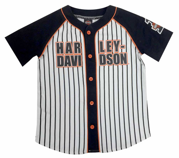 Harley-Davidson Big Boys' Raglan Baseball Jersey, White/Orange/Black 1092529 - Wisconsin Harley-Davidson