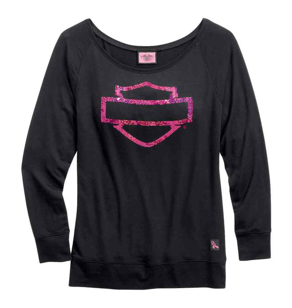 Harley-Davidson® Women's Pullover, Pink Label Bar & Shield Tee, Black ...