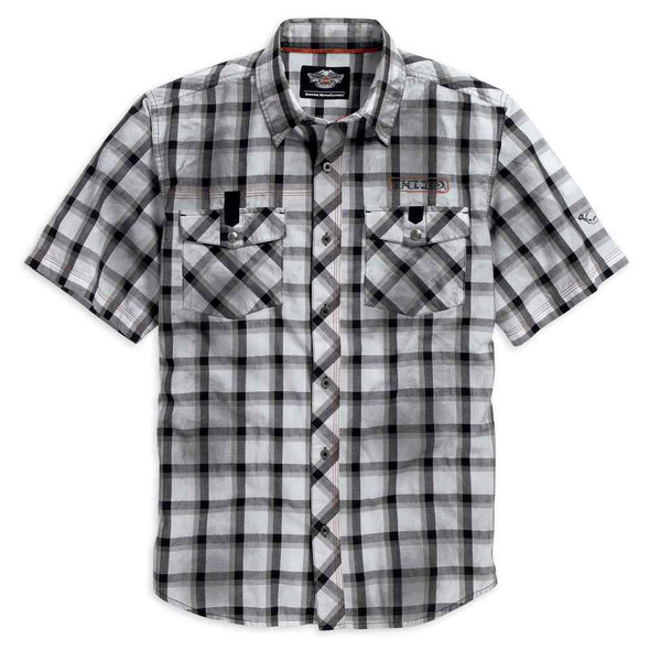 Harley-Davidson Men's Performance Dirty Wash Shirt, White Plaid 96109-16VM - Wisconsin Harley-Davidson