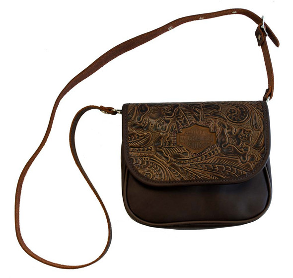 Harley-Davidson Women's Floral Crossbody Purse Brown Leather CH646 - Wisconsin Harley-Davidson