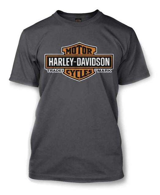 Harley-Davidson Men's Elongated Orange Bar & Shield Charcoal T-Shirt 30291961 - Wisconsin Harley-Davidson