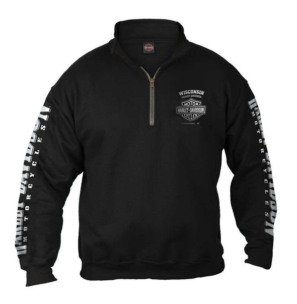 Harley-Davidson Men's Lightning Crest 1/4 Zip Cadet Pullover Sweatshirt, Black - Wisconsin Harley-Davidson