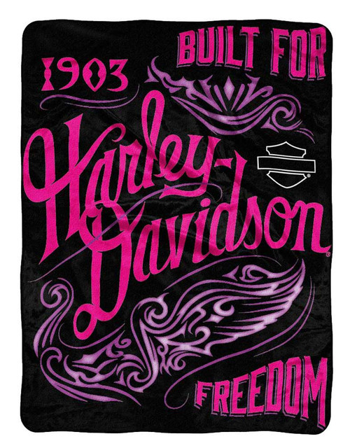 Harley-Davidson Mystique Micro Raschel Throw Blanket, Black & Pink NW047082 - Wisconsin Harley-Davidson