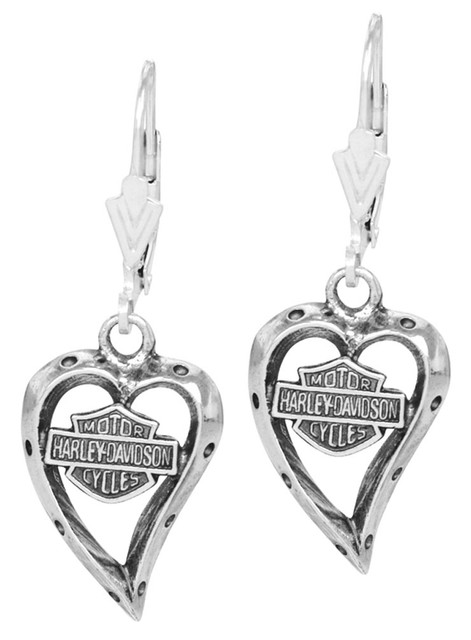 Harley-Davidson Women's Bar & Shield Dangle Heart Earrings HDE0133 - Wisconsin Harley-Davidson