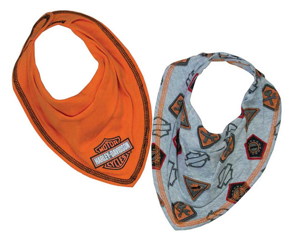 Harley-Davidson Baby Boys' Interlock 2 Pack Bandana Bibs, Orange & Gray 7051627 - Wisconsin Harley-Davidson