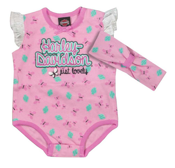 Harley-Davidson Baby Girls' Glittery 2 Piece Creeper Set w/ Headband 3001619 - Wisconsin Harley-Davidson