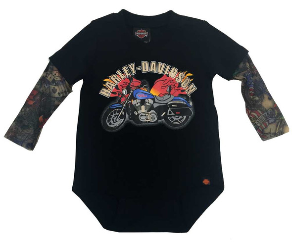 Harley-Davidson Baby Boys' Motorcycle Newborn Creeper w/ Tattoo Sleeves 3050641 - Wisconsin Harley-Davidson