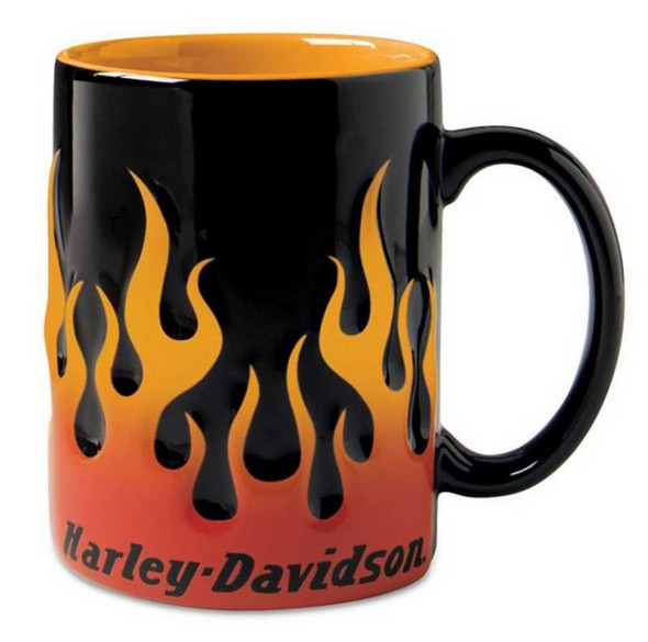 Harley-Davidson Sculpted Flame Ceramic Mug 15 oz, Black Coffee Mug 99221-13V - Wisconsin Harley-Davidson
